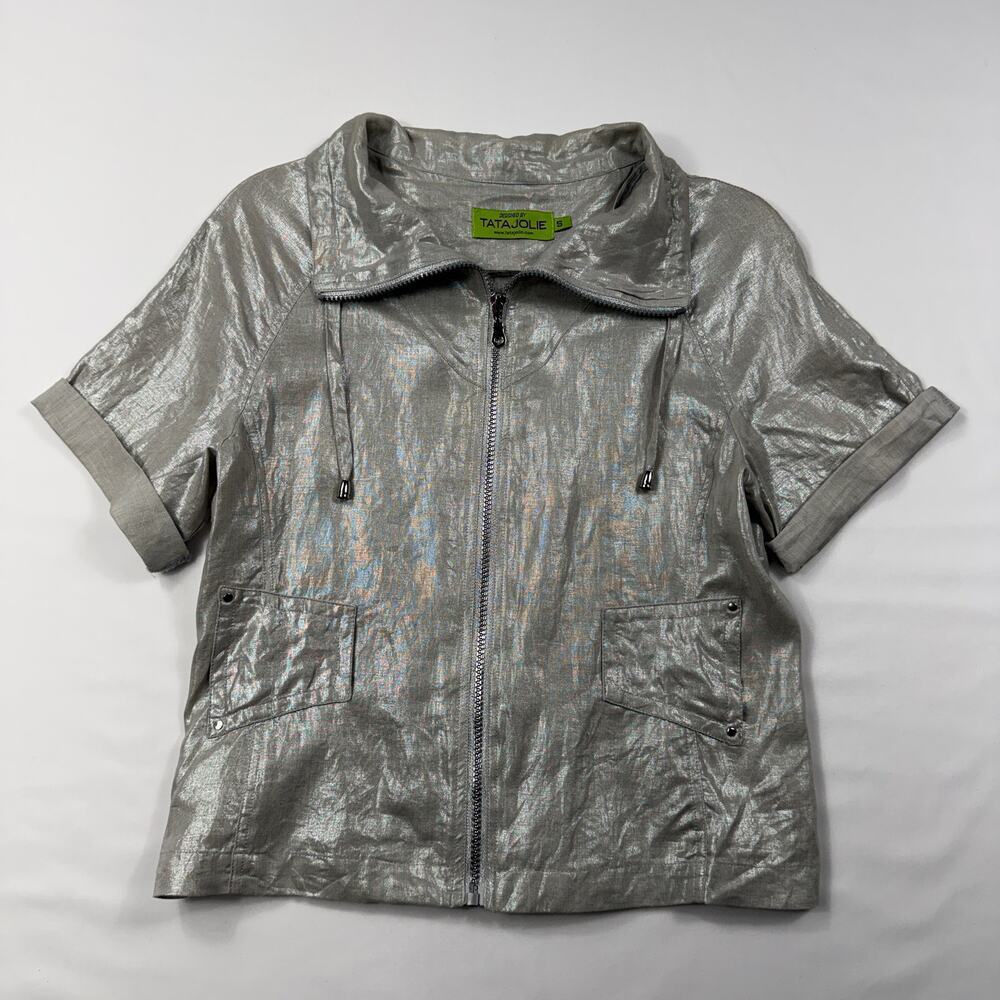 VTG Tata Jolie Silver Lightweight Metallic Short Jacket Size S